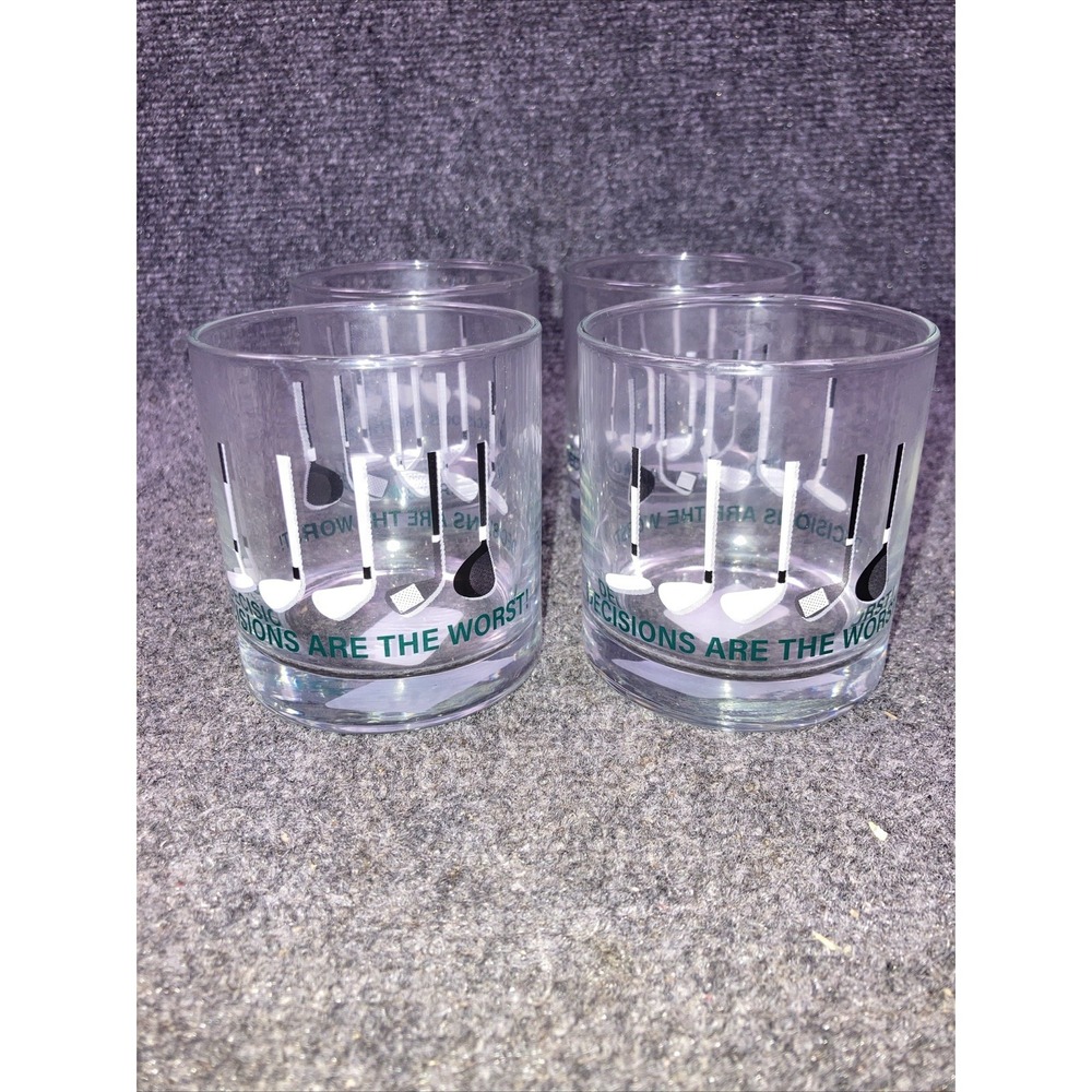 Cristar Set of 4 Golf Club "Decisions are the Worst" Low Ball Rocks Glasses NEW